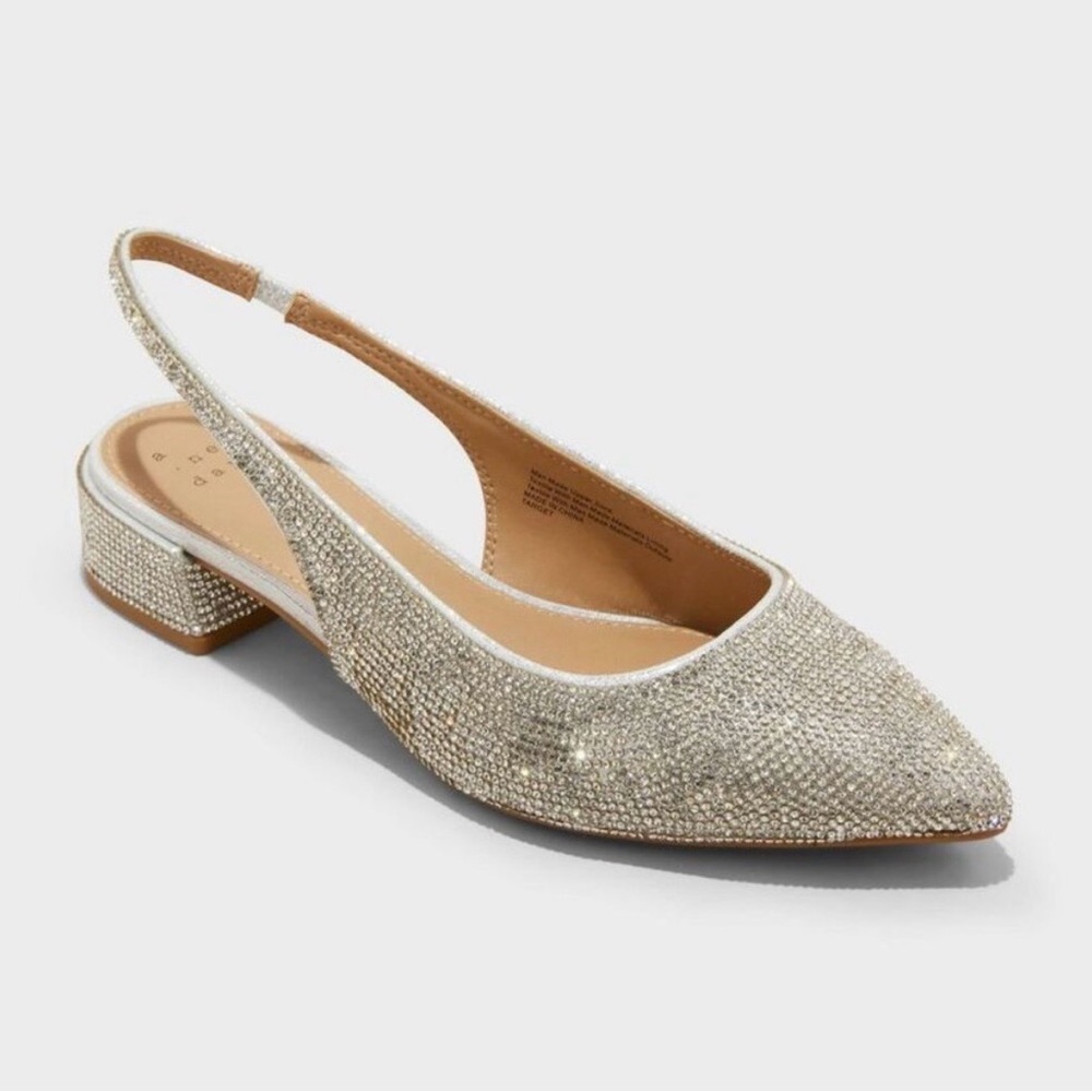 Embellished Rhinestone Bedazzled Slingback Kitten Heels